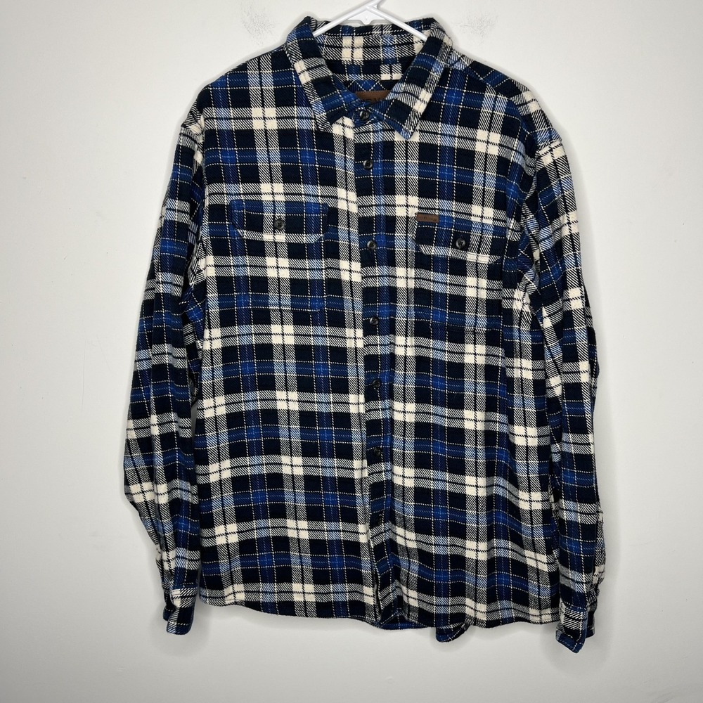 Orvis Shirt Mens XL Blue Plaid Flannel Heavy Button Down Long Sleeve Pockets